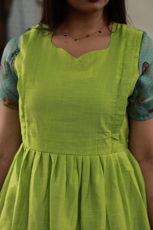 Soft silk - Double side zip  Maternity Maxi/Gown - Festival Collection(Full cotton Lining) - Parrot green