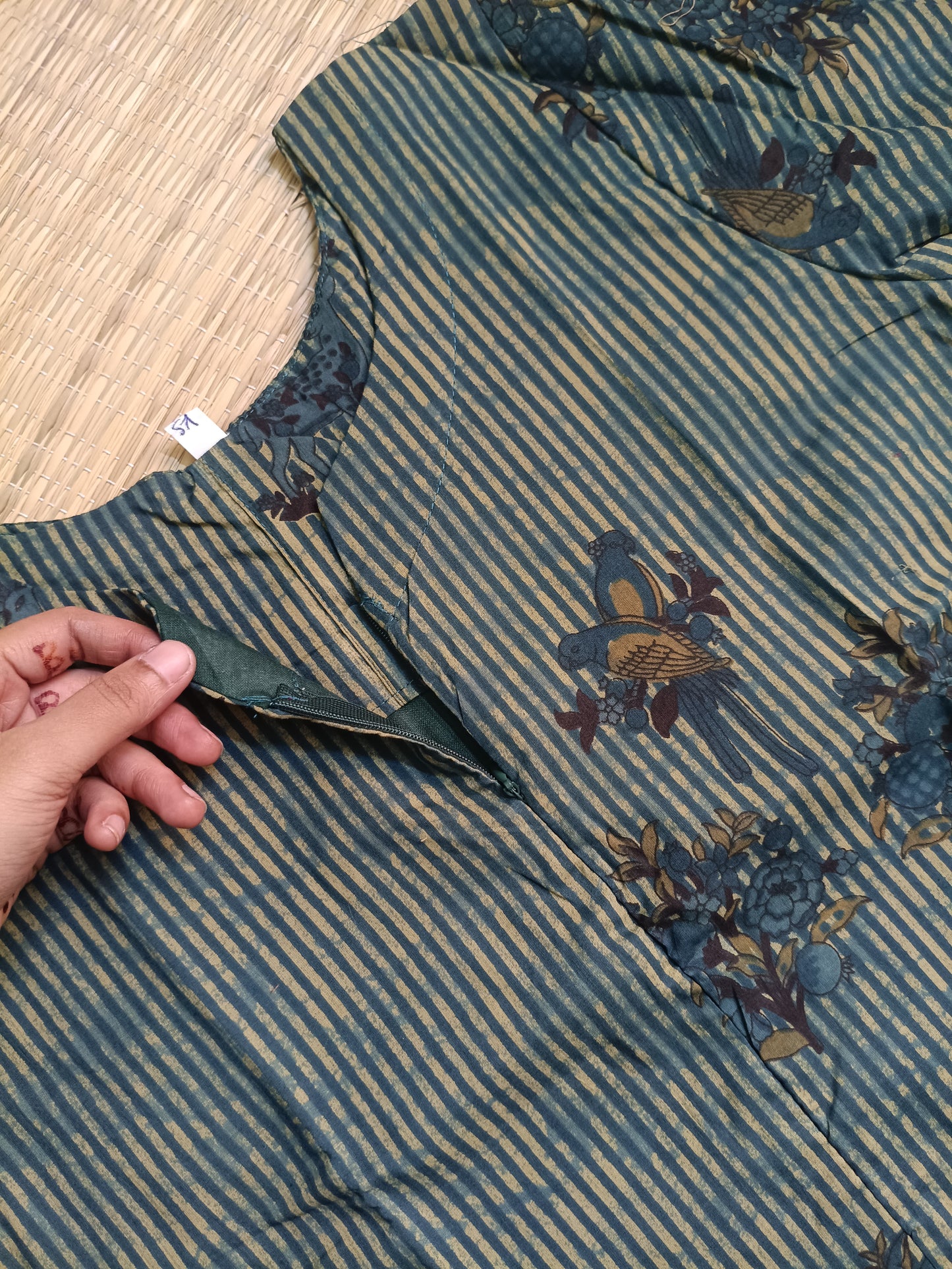 Kalamkari Cotton  A line Maternity Feeding Kurti /Center Zip(Dress length 45 inches)- Blue line