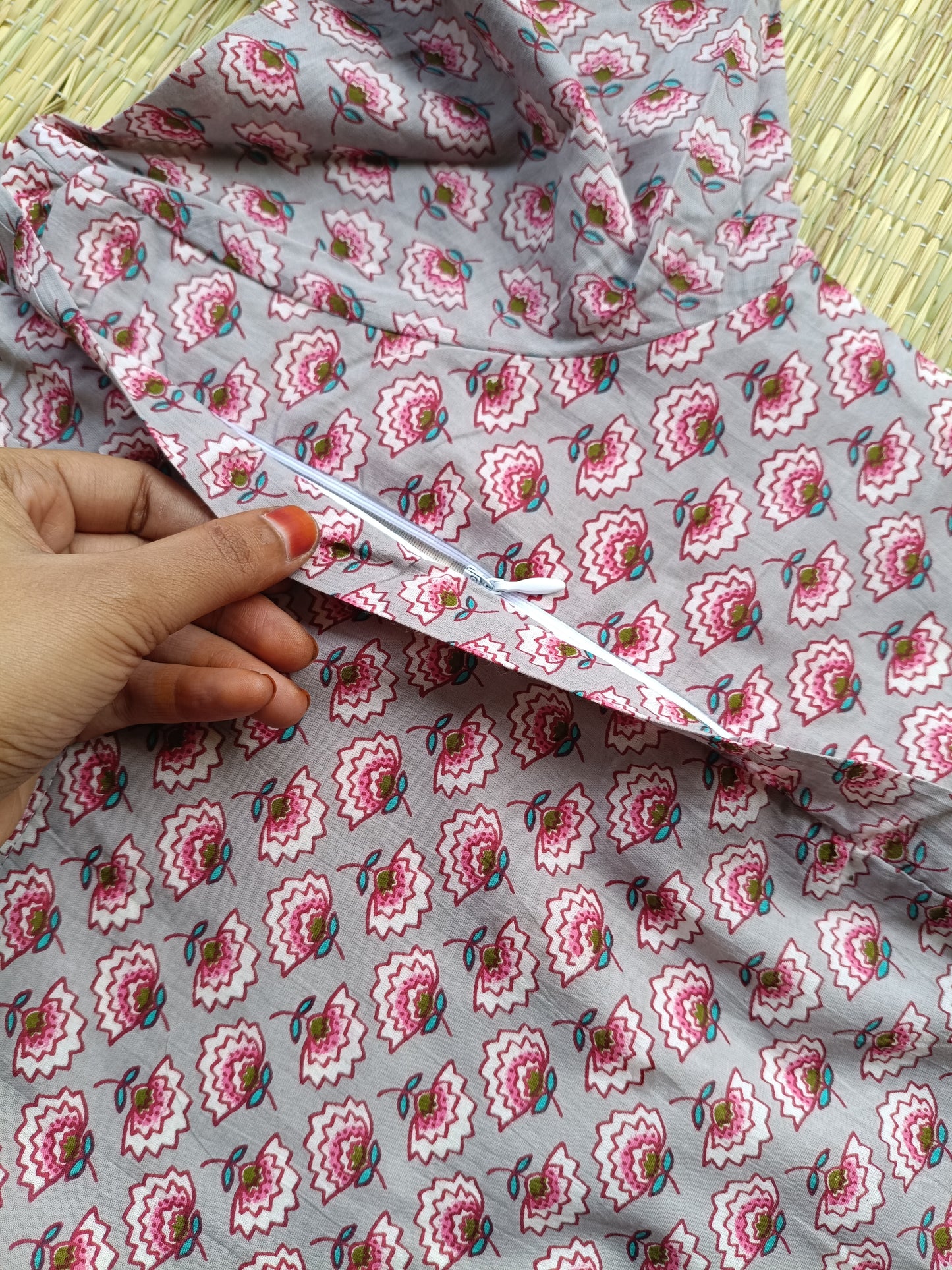 Cotton Maternity/Feeding Midi/Gown - Flower plum (Chest part lining )