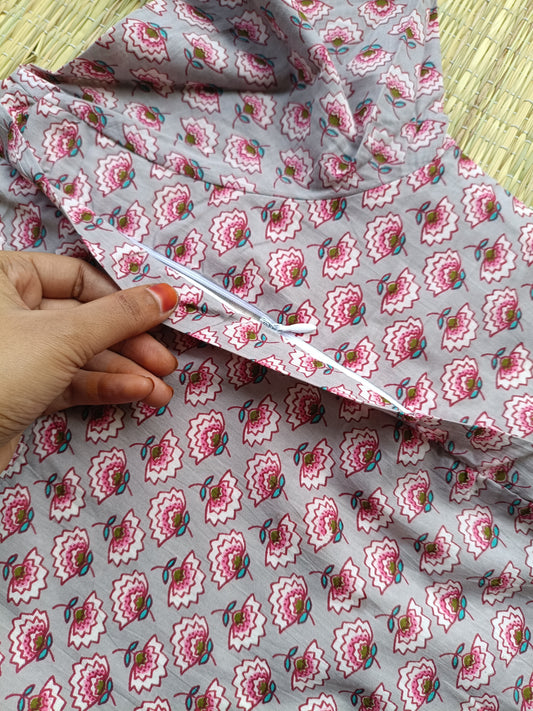 Cotton Maternity/Feeding Midi/Gown - Flower plum (Chest part lining )