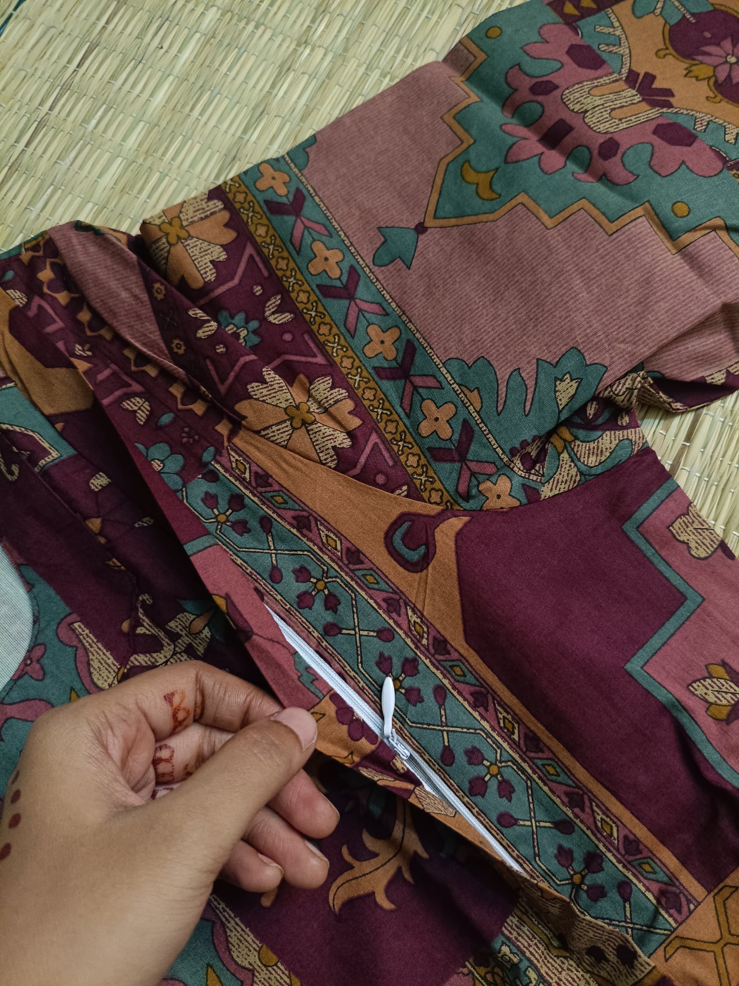 Cotton Maternity Feeding Gown/Maxi /Double Side Zip- purple box
