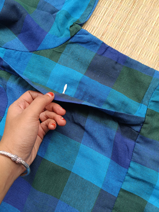 Madras check/ cotton Maternity 2 pc chudidhar set [ Top with double side zip, and Pant- Self blue checks