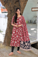 Block printed kalamkari cotton Maternity 2 pc chudidhar set [ Top with double side zip, and dupatta - Red flower