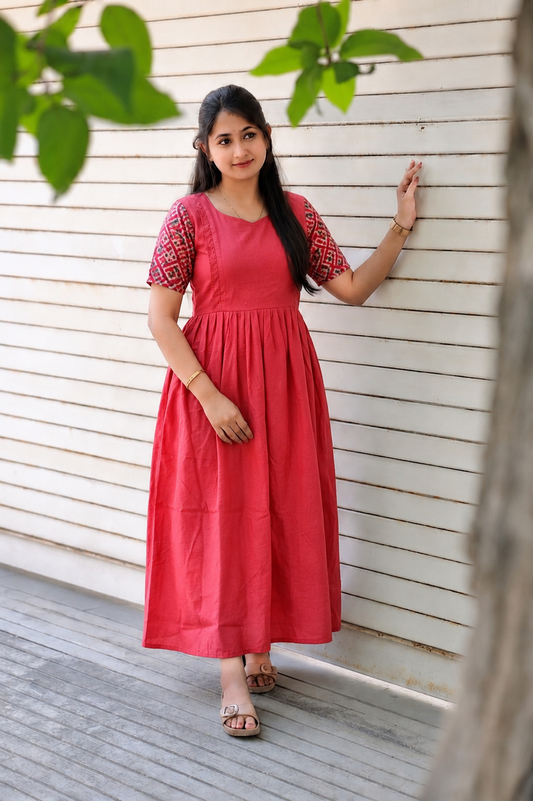 Soft silk - Double side zip  Maternity Maxi/Gown - Festival Collection - Orange Patola