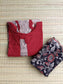 Block printed kalamkari cotton Maternity 2 pc chudidhar set [ Top with center side zip, and dupatta - Brown flower