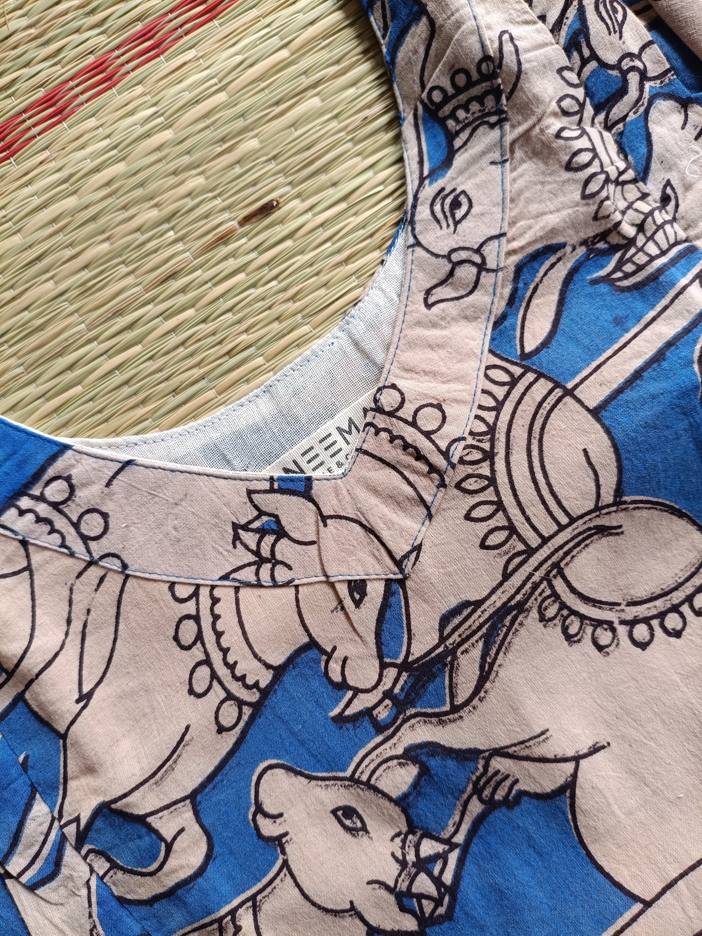 Block printed kalamkari cotton Maternity 2 pc chudidhar set [ Top with Double side zip, and dupatta - Sandal pichwai