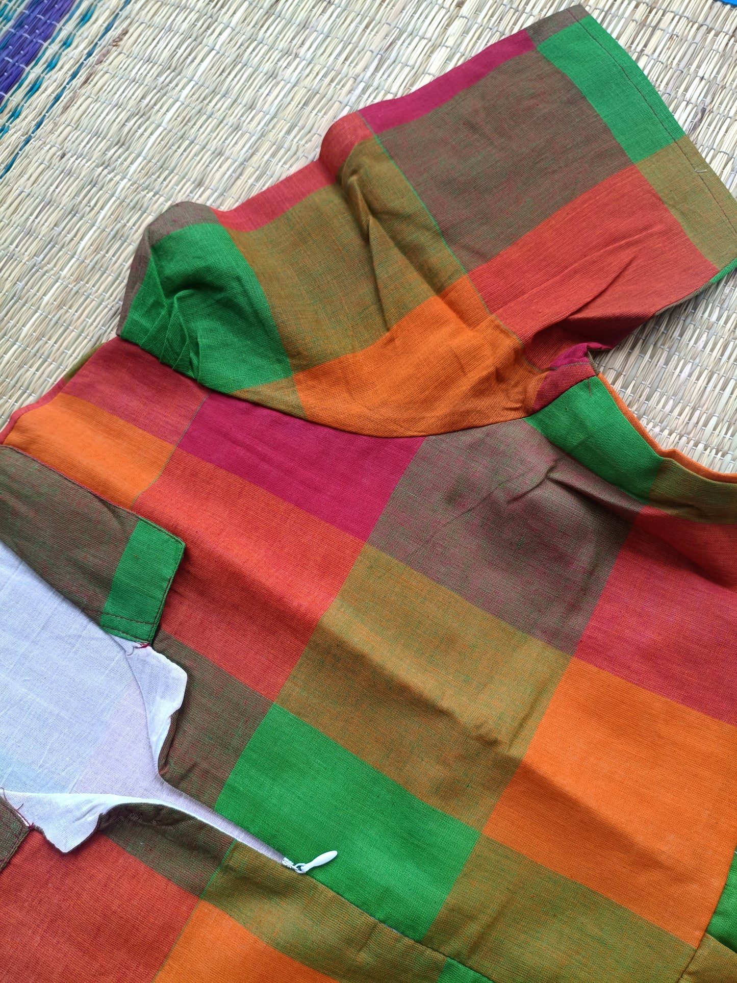 Madras checks Cotton - Feeding/ Maternity Maxi/Gown - Cotton lining /Center zip -Collar multi color