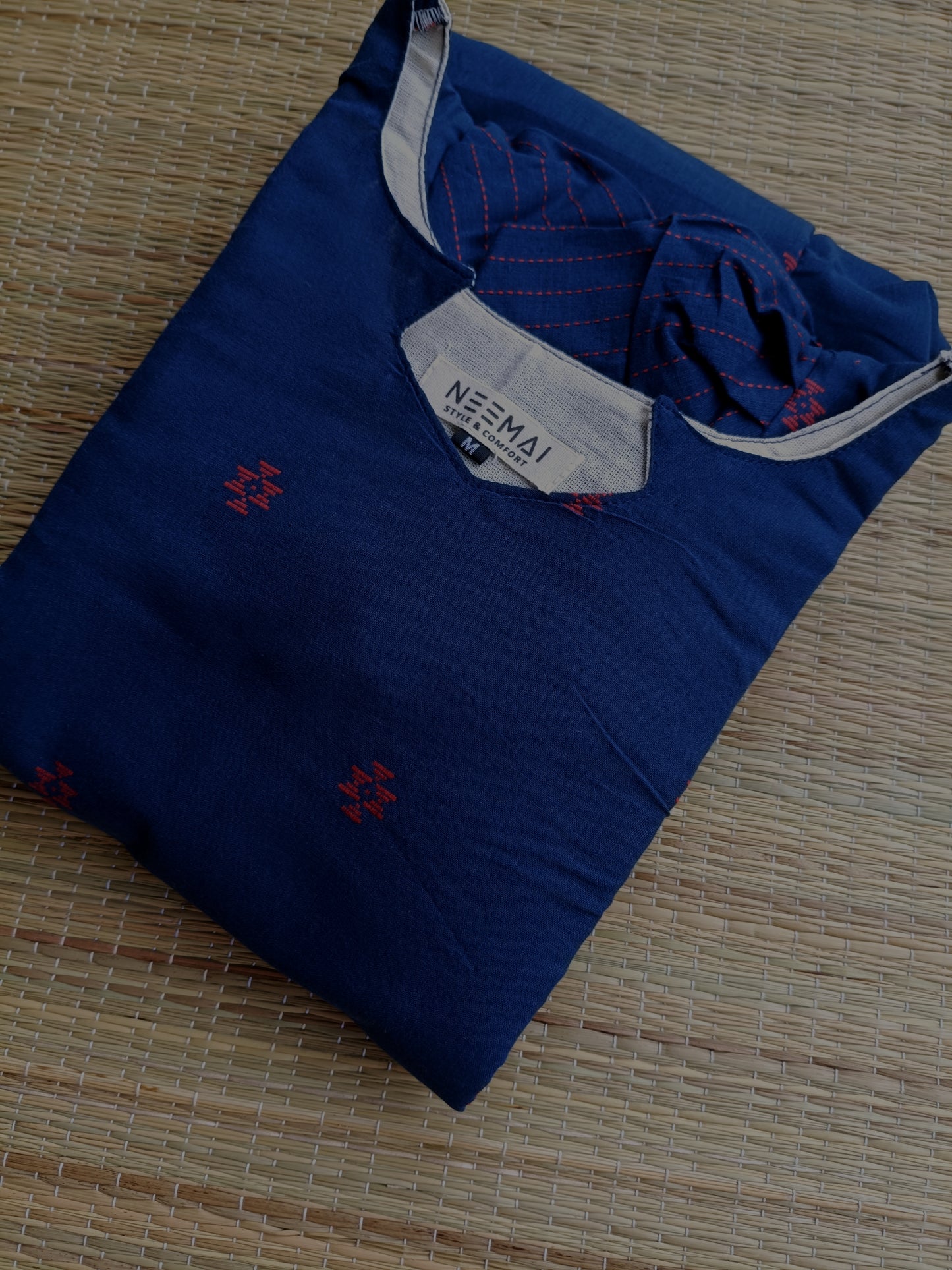 Handloom Cotton Maternity Feeding Gown/ maxi / Double side zip–Navy blue with pink butta