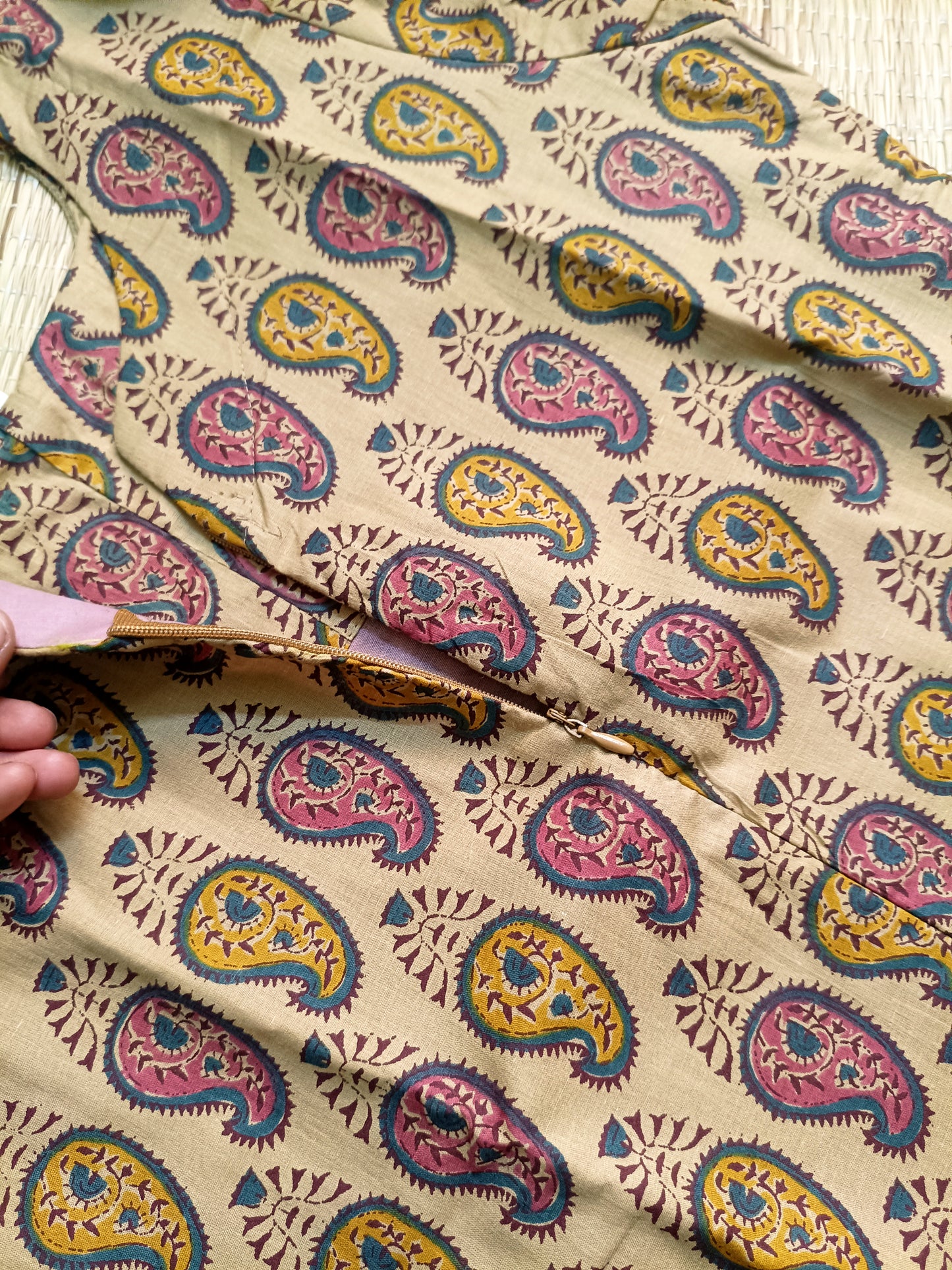 Kalamkari Cotton  A line Maternity Feeding Kurti /Center Zip(Dress length 45 inches)- Manga leaf