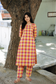 Madras check/ cotton Maternity 2 pc chudidhar set [ Top with double side zip, and Pant - Small Pink and yellow checks