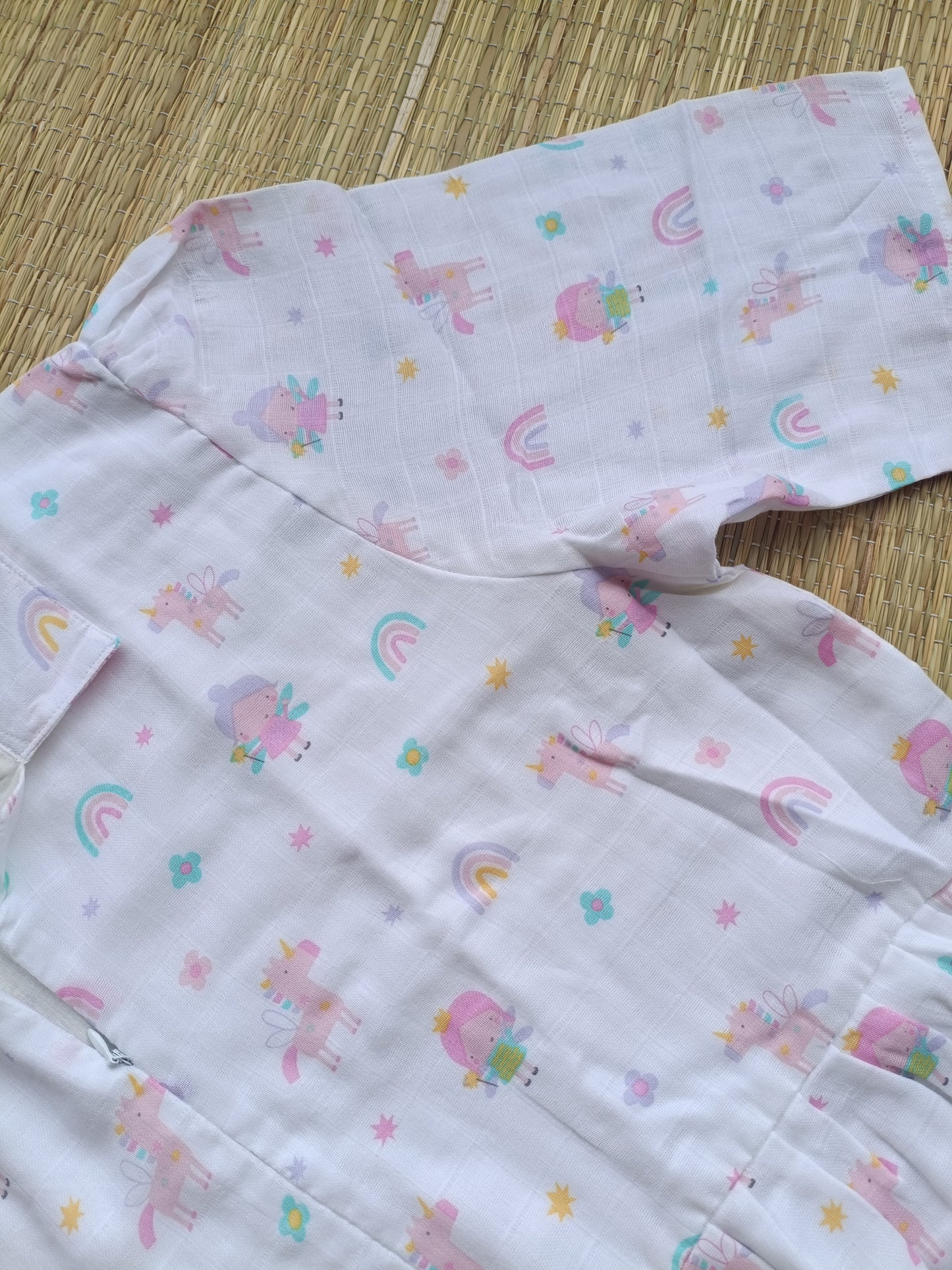 Premium  Muslin- Feeding/ Maternity Maxi/Gown - Cotton lining  / Center zip - Unicorn🦄