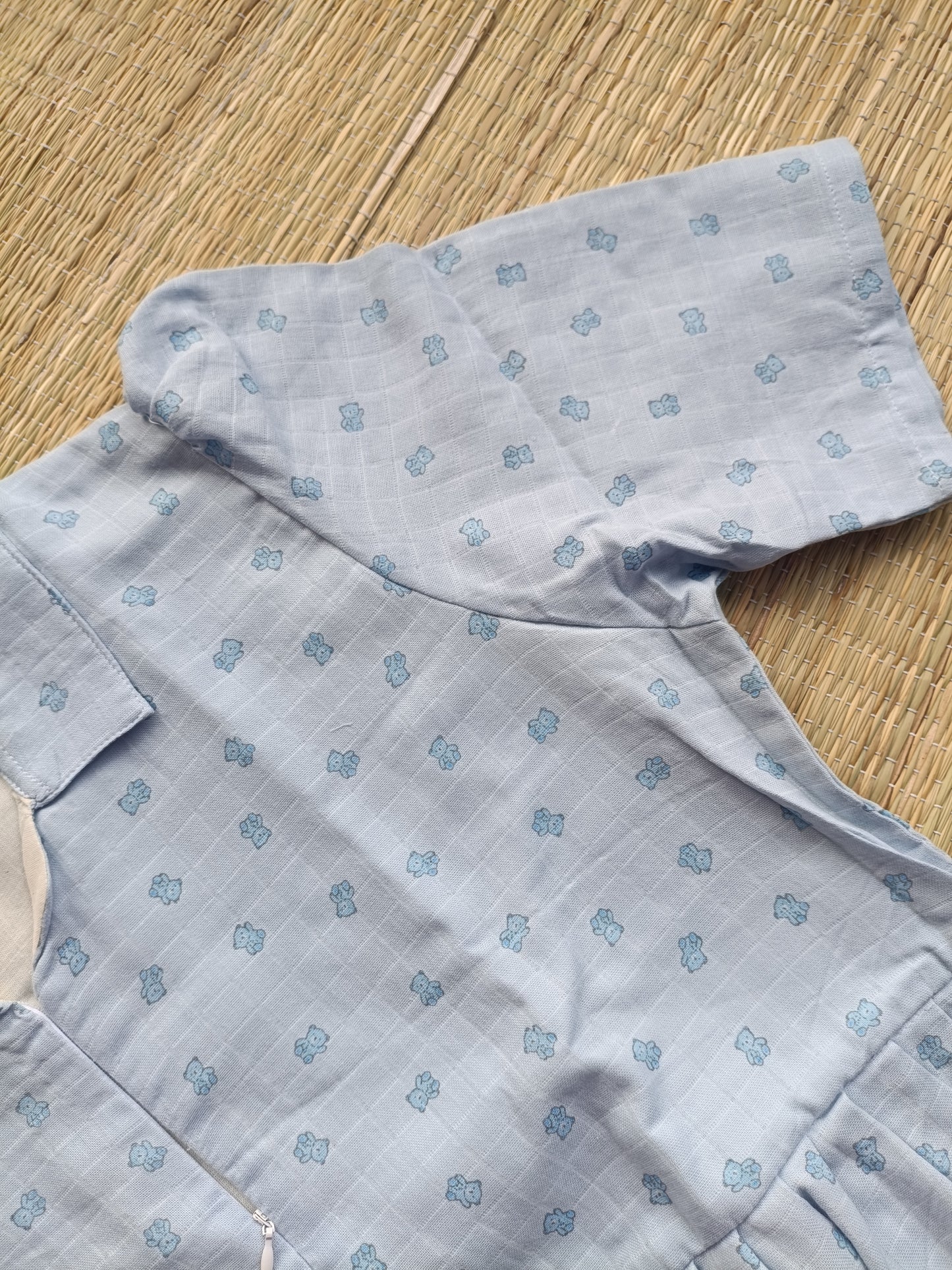 Premium Muslin - Feeding/ Maternity Maxi/Gown - Cotton lining /Center zip -Collar blue teddy