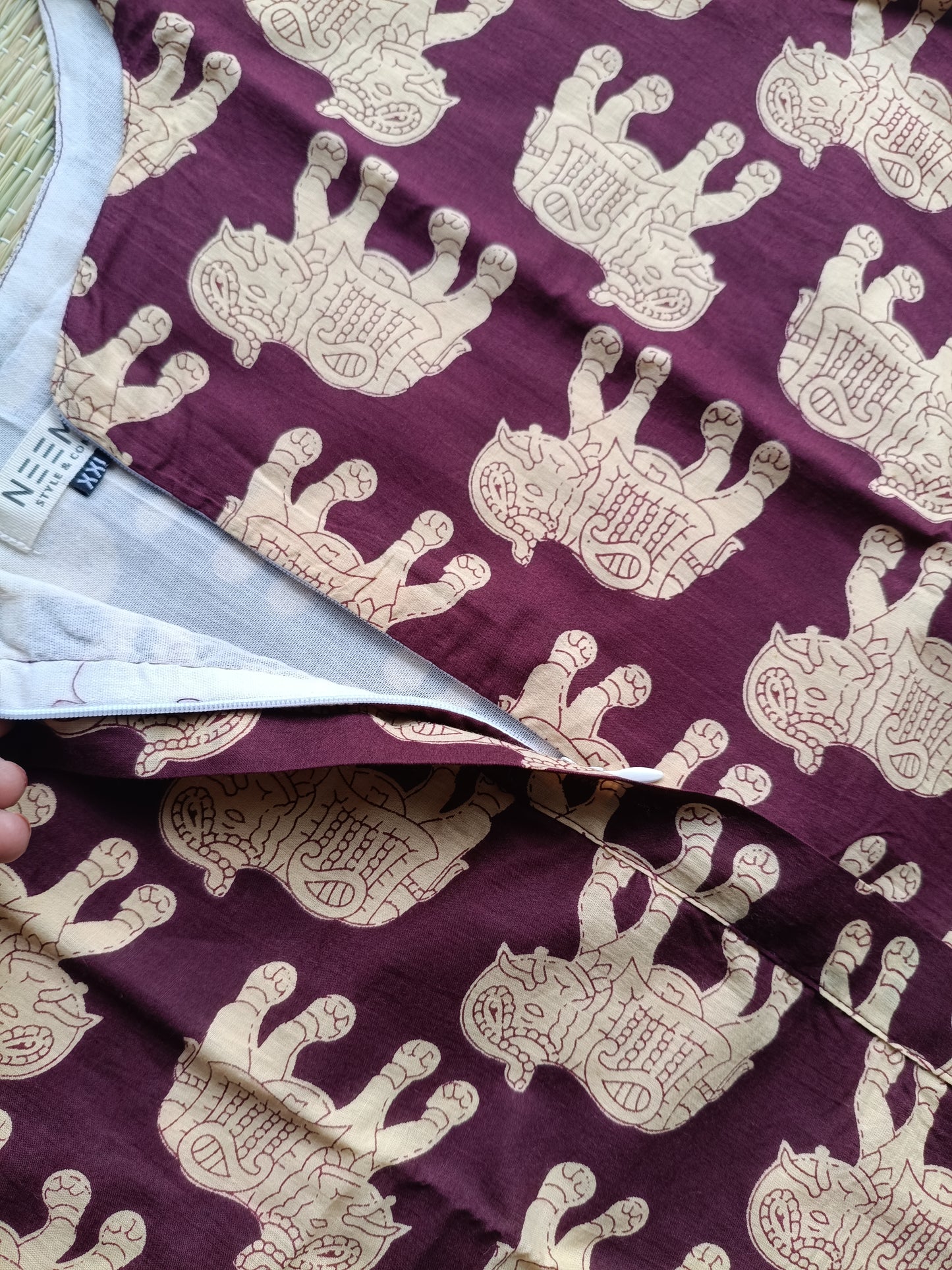 Center zip Kalamkari Cotton   Normal /Feeding kurti - Purple Elephant