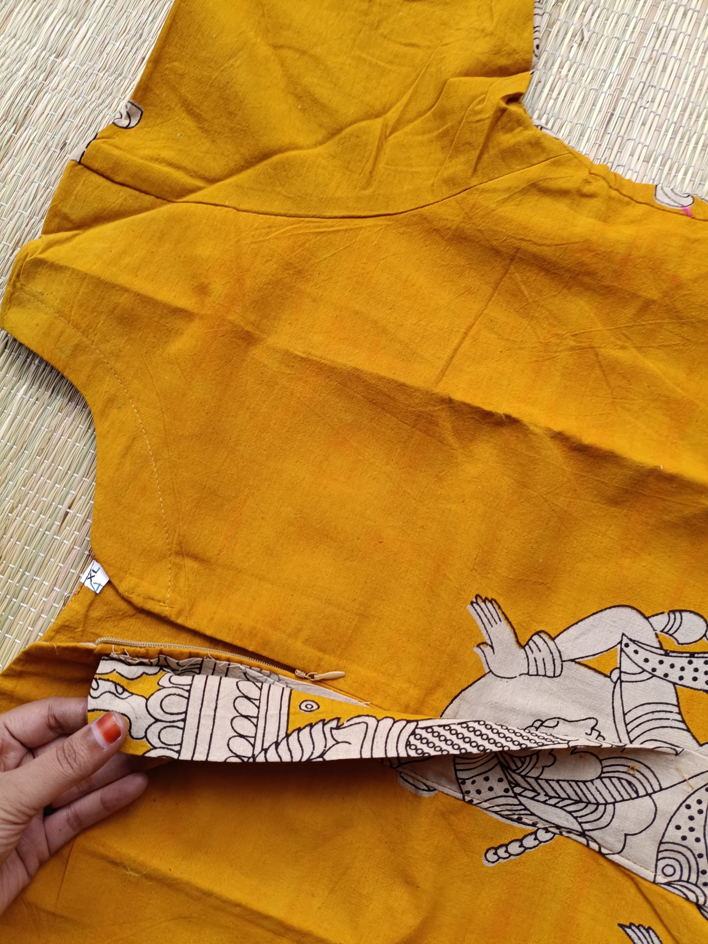Block printed kalamkari cotton Maternity 2 pc chudidhar set [ Top with center side zip, and dupatta -  Yellow