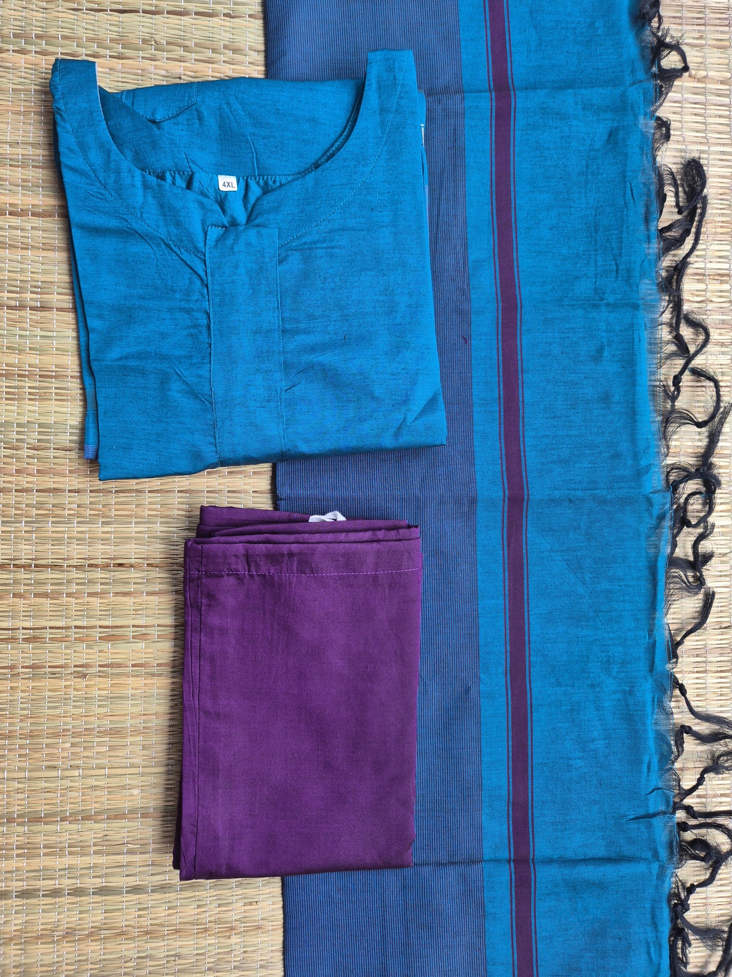 Pochampally sico set/ maternity 3 pc chudidhar set [ Top with center  zip, pant and dupatta - Dark blue and purple