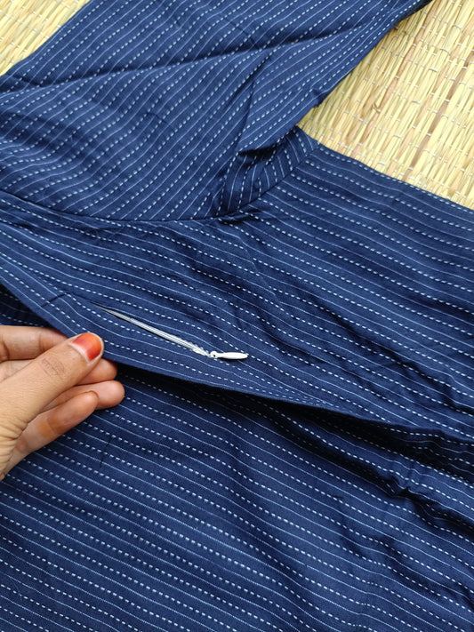 Cotton Maternity/Feeding Midi/Gown - Self ink blue - (chest part lining )