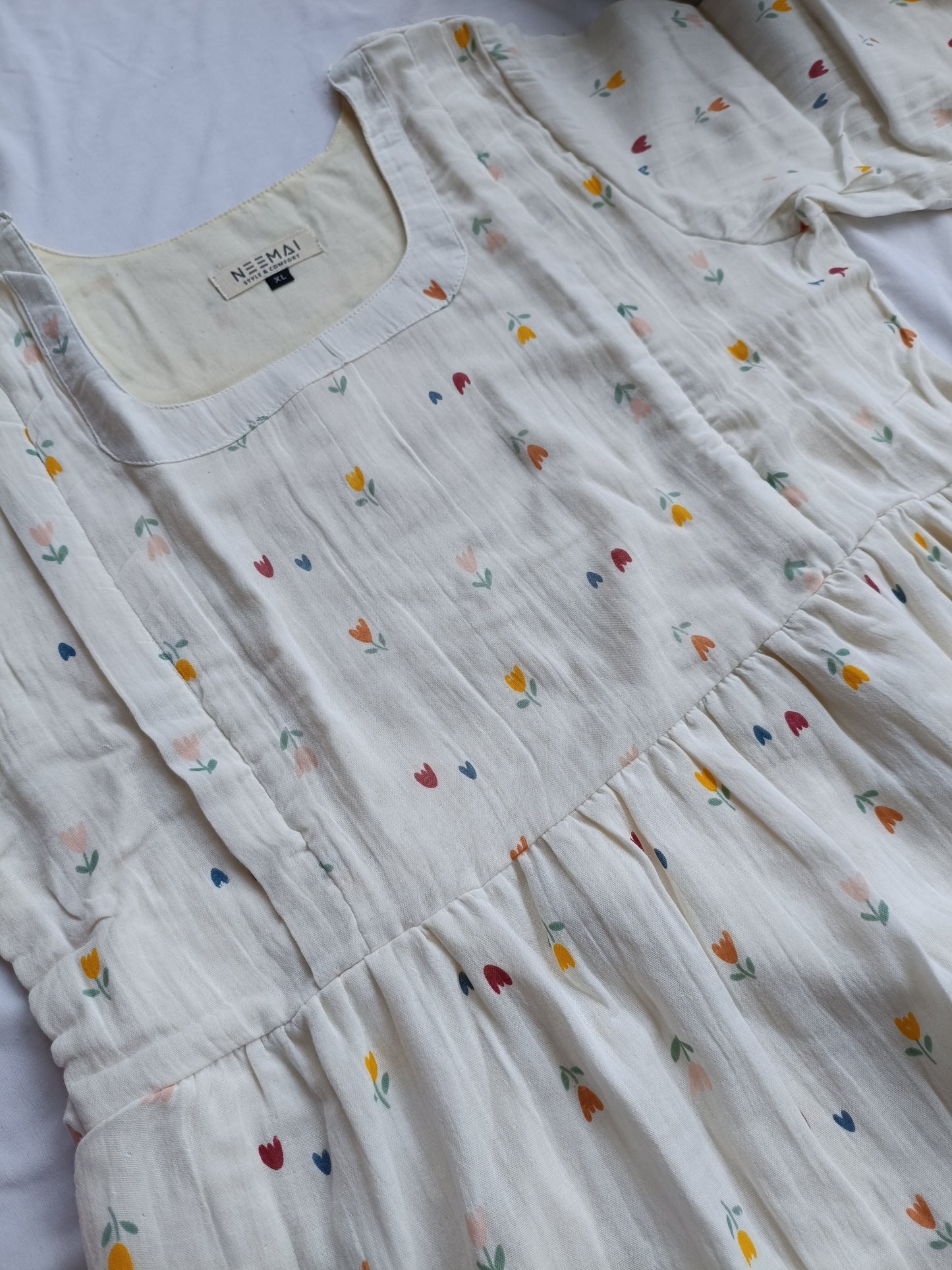 Premium Muslin- Feeding/ Maternity Maxi/Gown - Cotton lining /Double side zip - Mini Flower