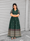 Handloom Jamdani - Maternity / Feeding - Maxi/Gown - Cotton Lining - Center zip- Collar Green and sandal