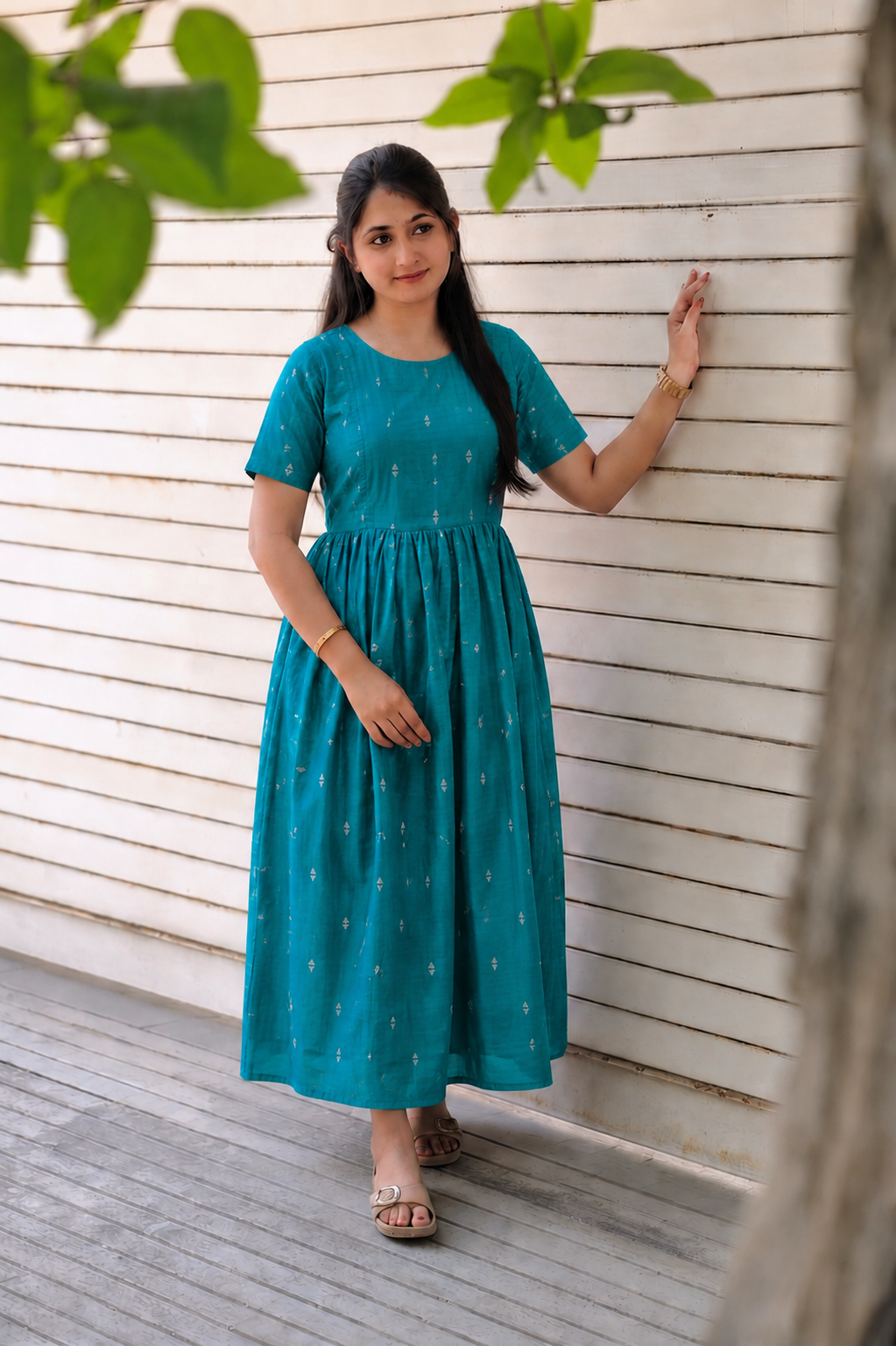 Raw silk Maternity Maxi/Gown - Festival Collection - Peacock Green