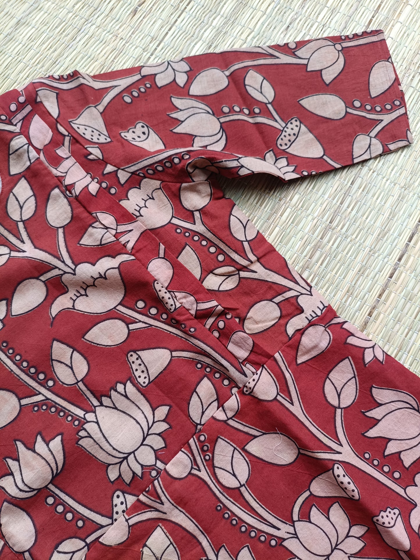 Block printed kalamkari cotton Maternity 2 pc chudidhar set [ Top with double side zip, and dupatta - Red flower