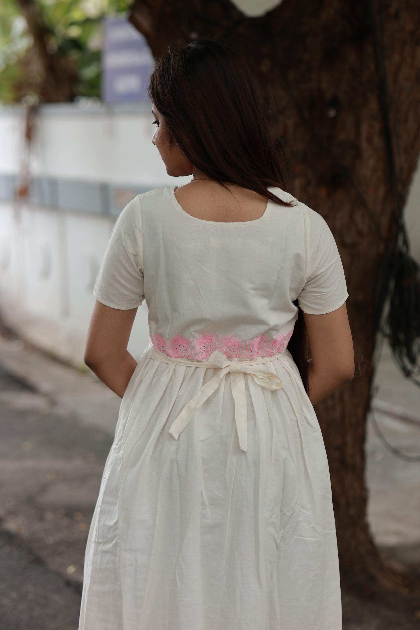 Premium Hakoba - Maternity / Feeding - Maxi/Gown -Full  Cotton Lining - Double side Zips - Hakoba off white and pink