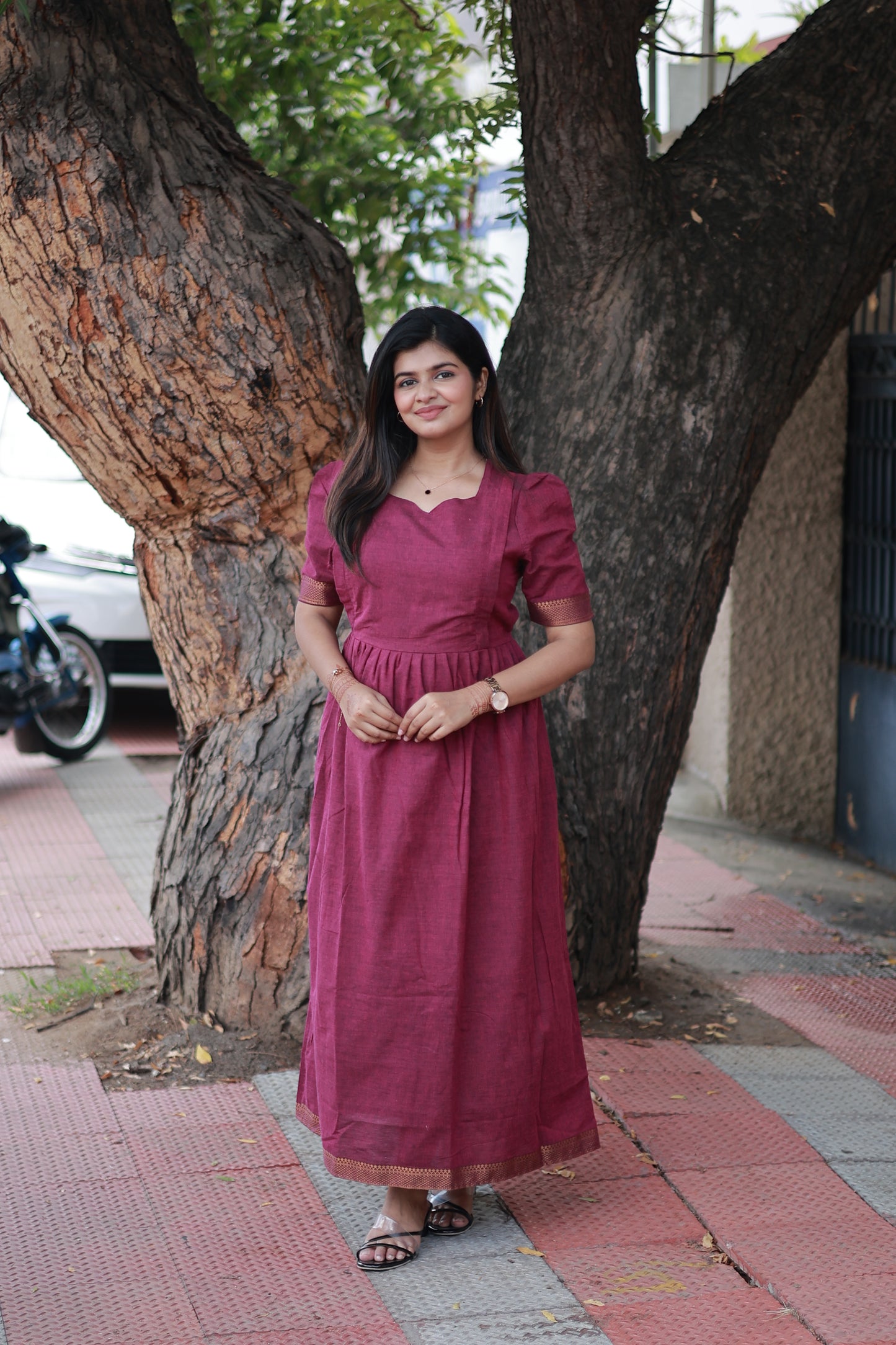 Chettinad Cotton -2 pc set -Maternity Maxi/Gown - Festival Collection -Full cotton lining- Double side zip with dupatta-Vaadamalli