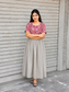 Cotton / Raw silk Maternity Maxi/Gown in center zip - Festival Collection- Full cotton lining - silver with red leaf