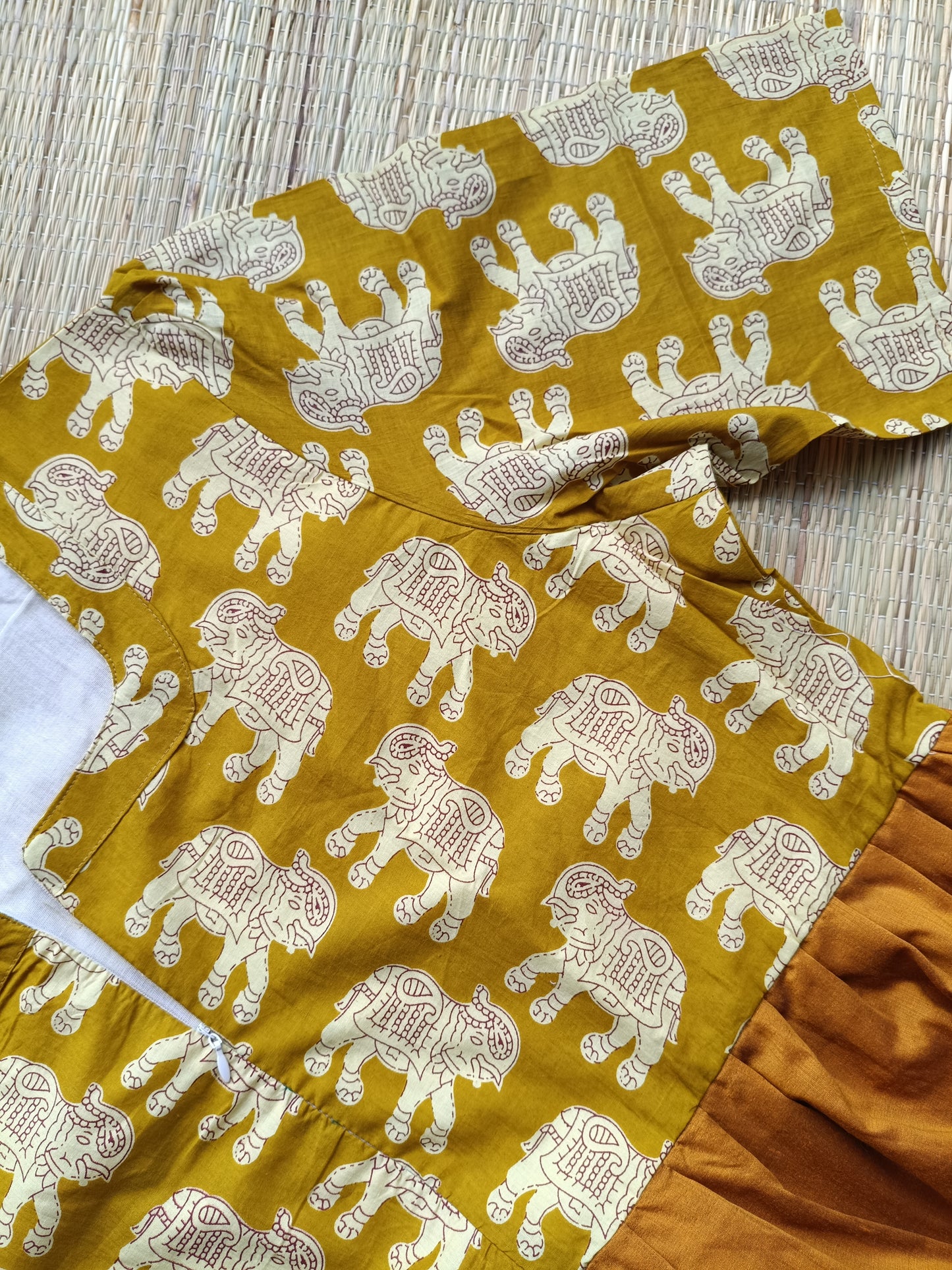 Cotton / Raw silk Maternity Maxi/Gown in center zip - Festival Collection- Full cotton lining - Honey  with yellow pichwai