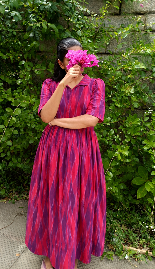 Premium Cotton - Feeding/ Maternity Maxi/Gown - Cotton lining /Center zip -Collar Red and violet