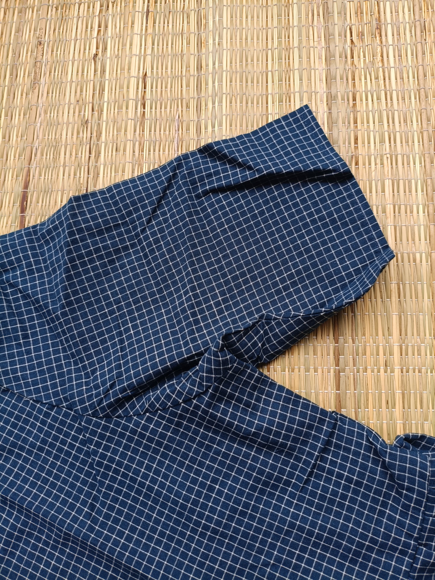 Prewashed handloom Cotton - Feeding/ Maternity Maxi/Gown - Cotton lining /Center zip -Collar Small Blue checks