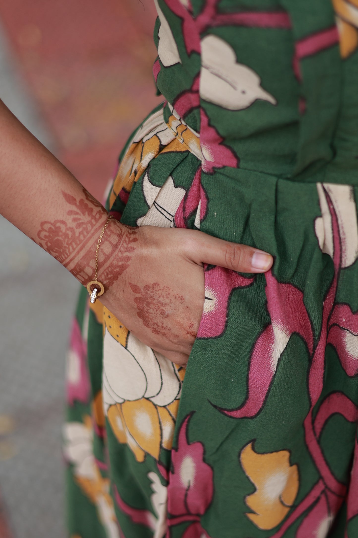 Kalamkari cotton- Feeding/ Maternity Maxi/Gown - Cotton lining  / Double side zip-Green flower