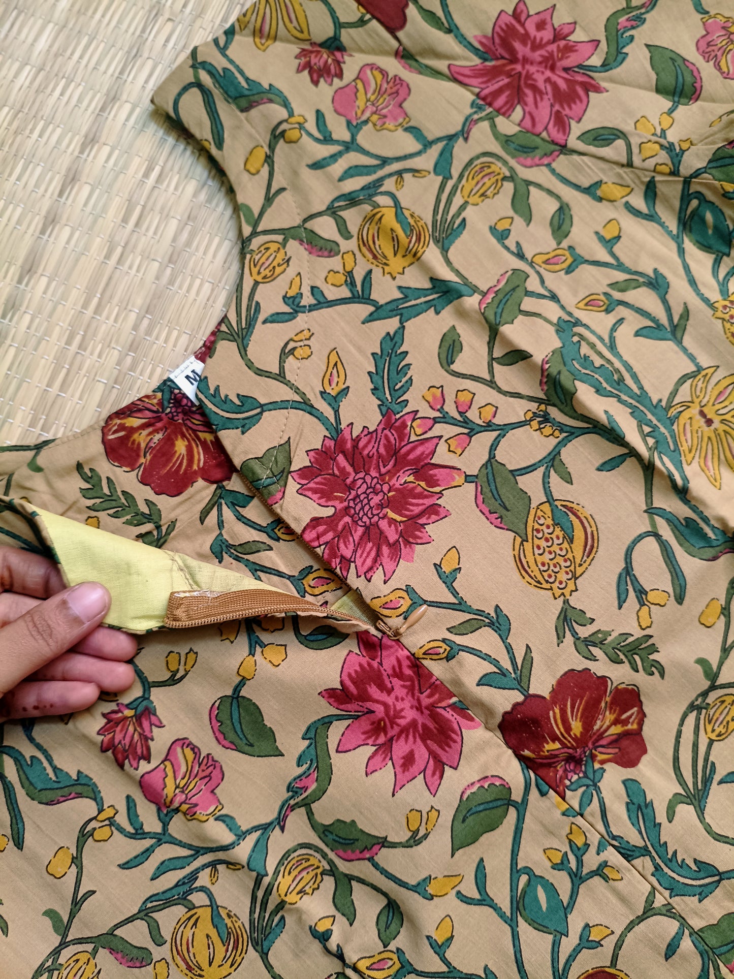 Kalamkari Cotton  A line Maternity Feeding Kurti /Center Zip(Dress length 45 inches)- Rose 🌹