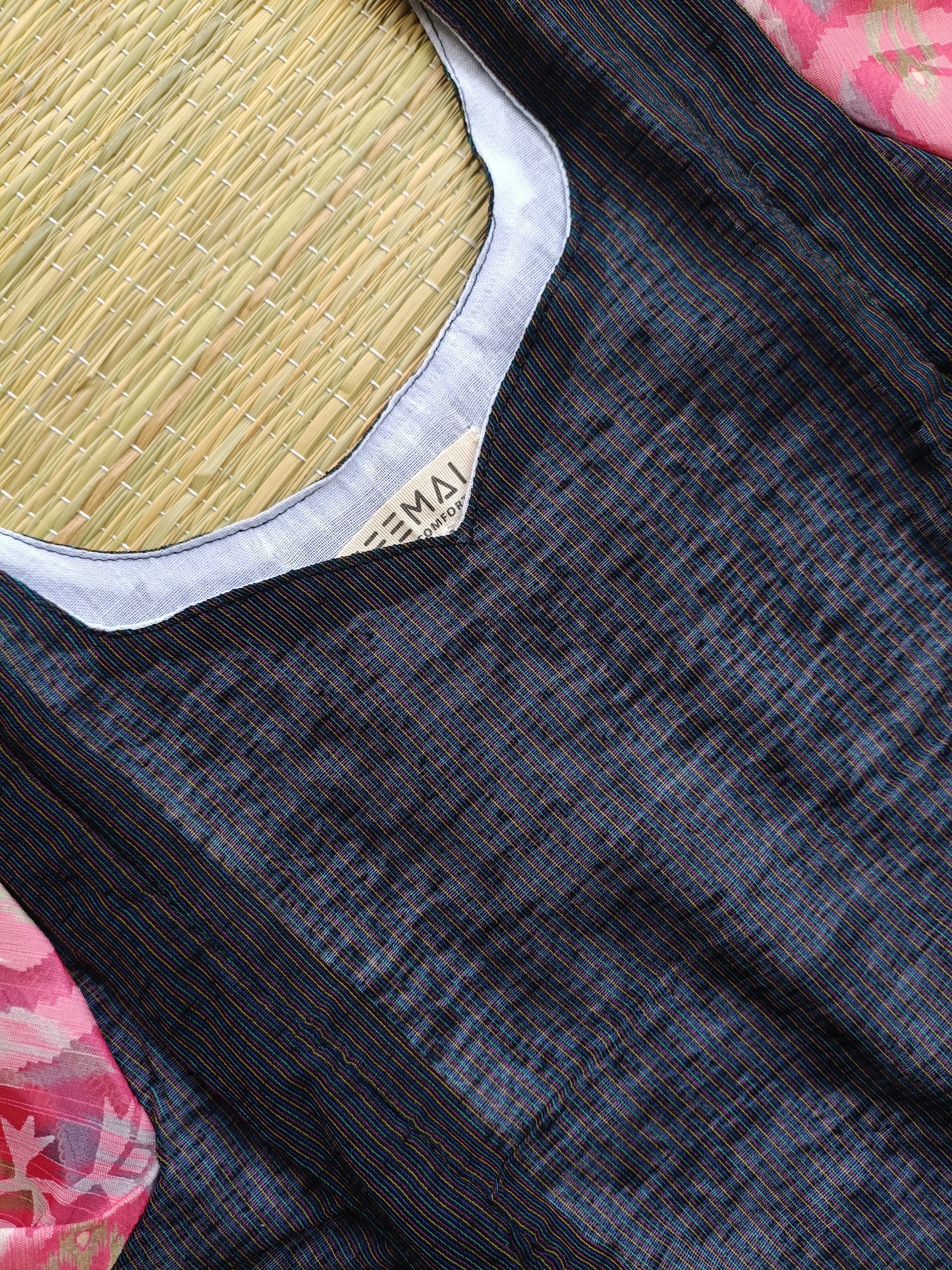 Kadhi silk - Double side zip  Maternity Maxi/Gown - Festival Collection - Navy stripe