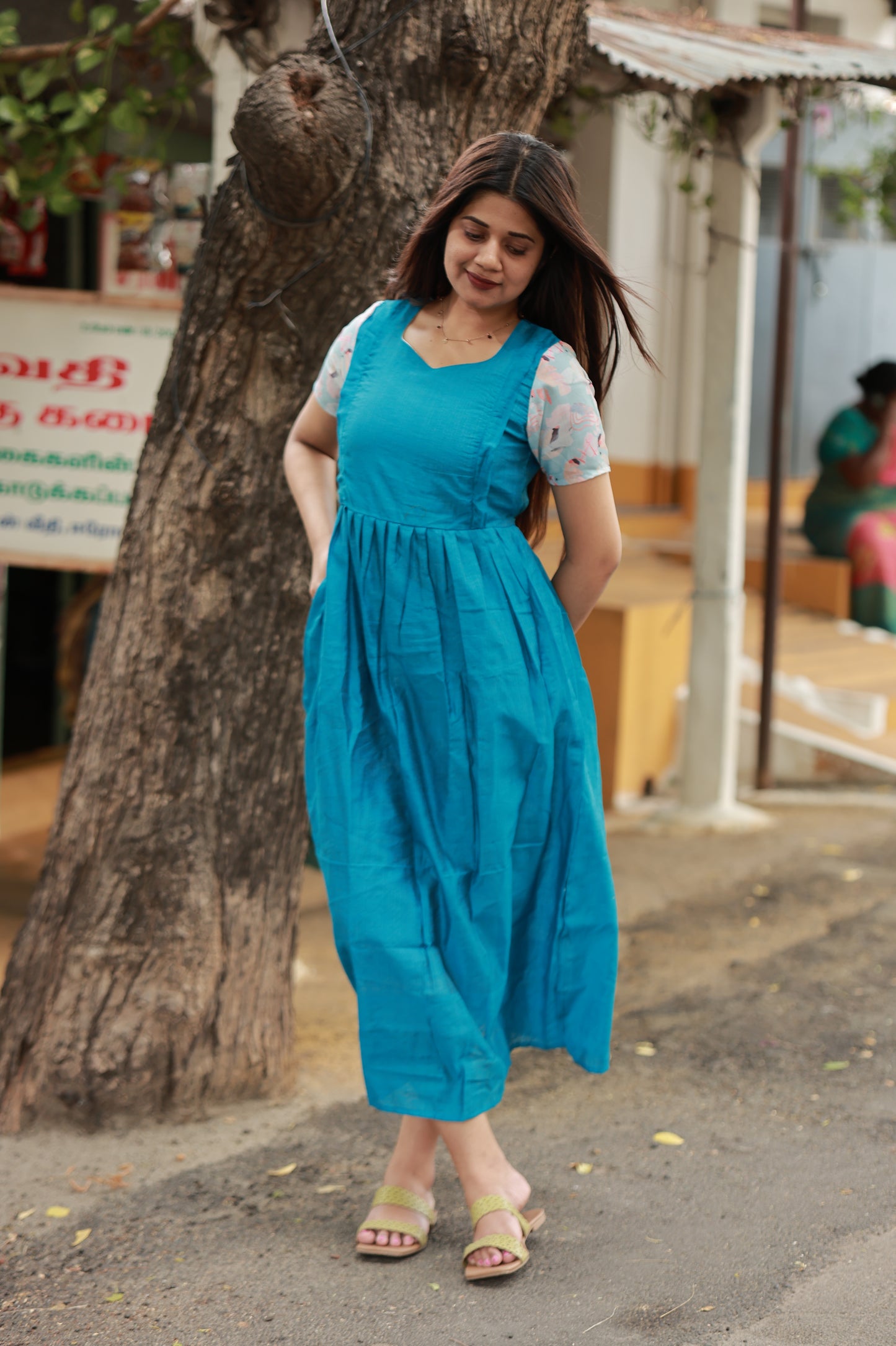 Soft silk - Double side zip  Maternity Maxi/Gown - Festival Collection - Blue Bird