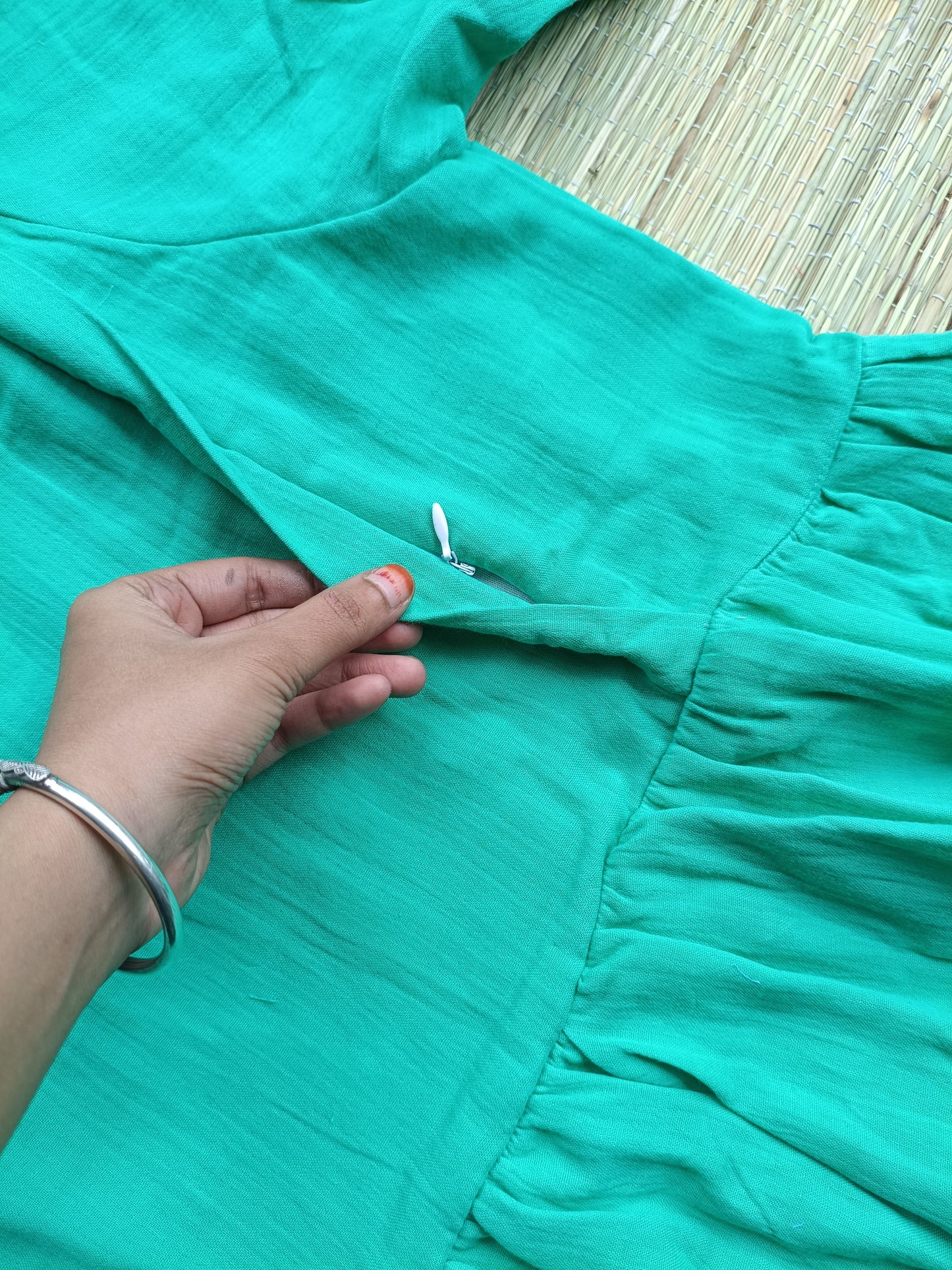 Premium Muslin- Feeding/ Maternity Maxi/Gown - Cotton lining /Double side zip - Parrot Green