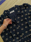 Premium Muslin - Feeding/ Maternity Maxi/Gown - Cotton lining with Center zip -Collar Black and sandal elephant