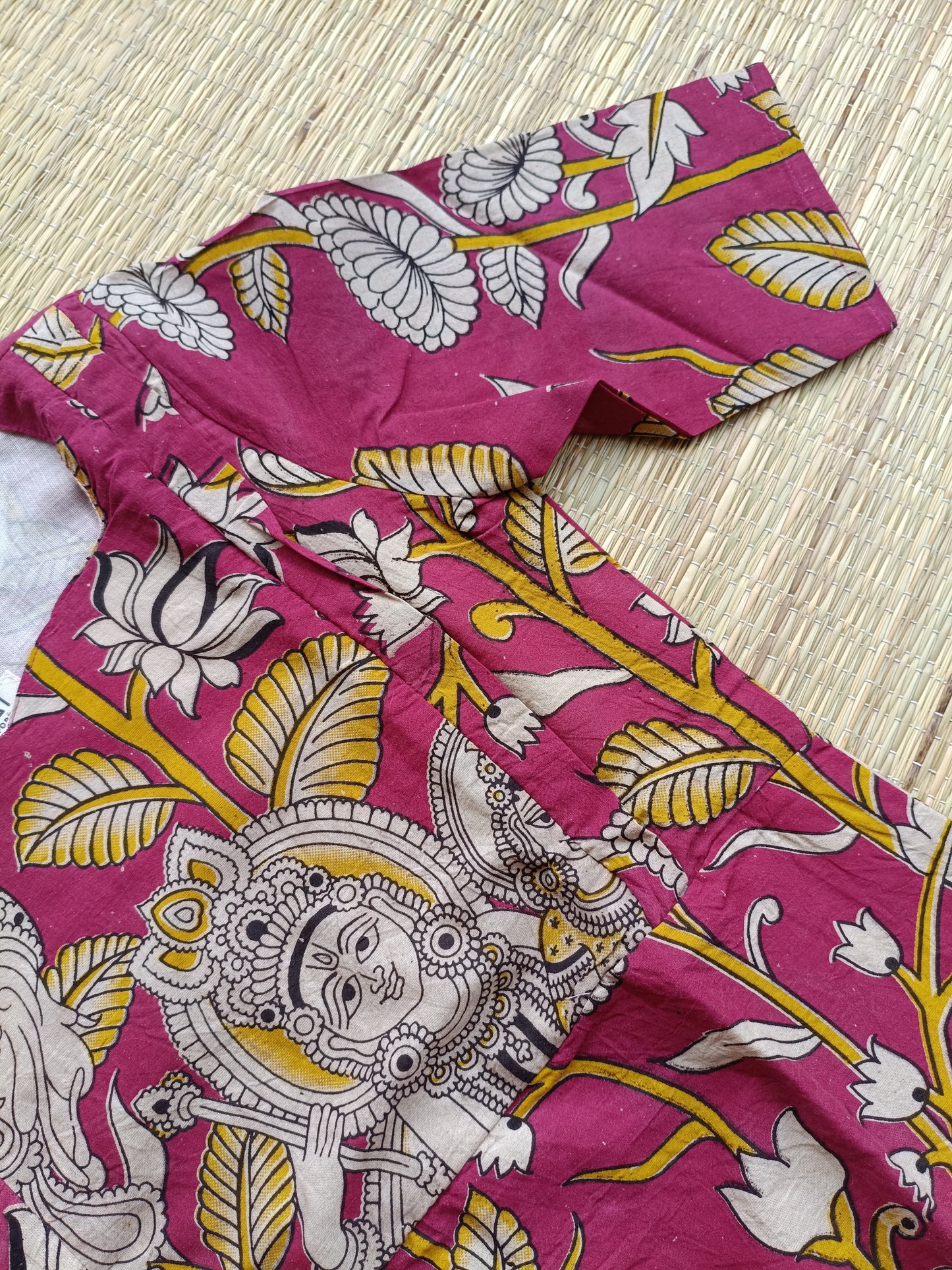 Block printed kalamkari cotton Maternity 2 pc chudidhar set [ Top with double side zip, and dupatta - Pink and yellow