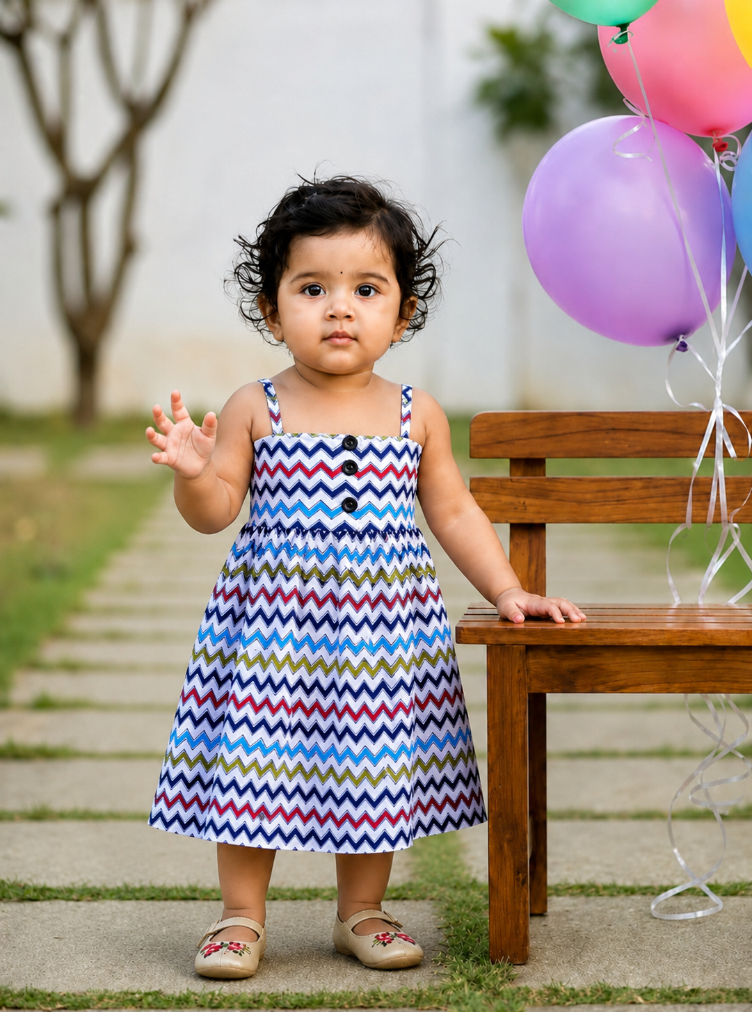 Girl Baby Dress/ Cotton - Zigzag