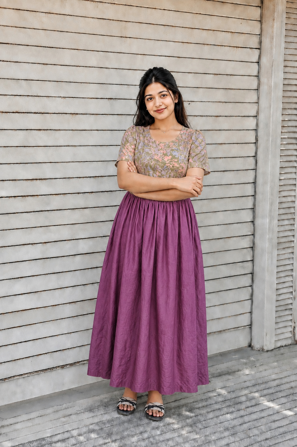 Raw silk Maternity Maxi/Gown in center zip - Festival Collection- Full cotton lining - Rose green
