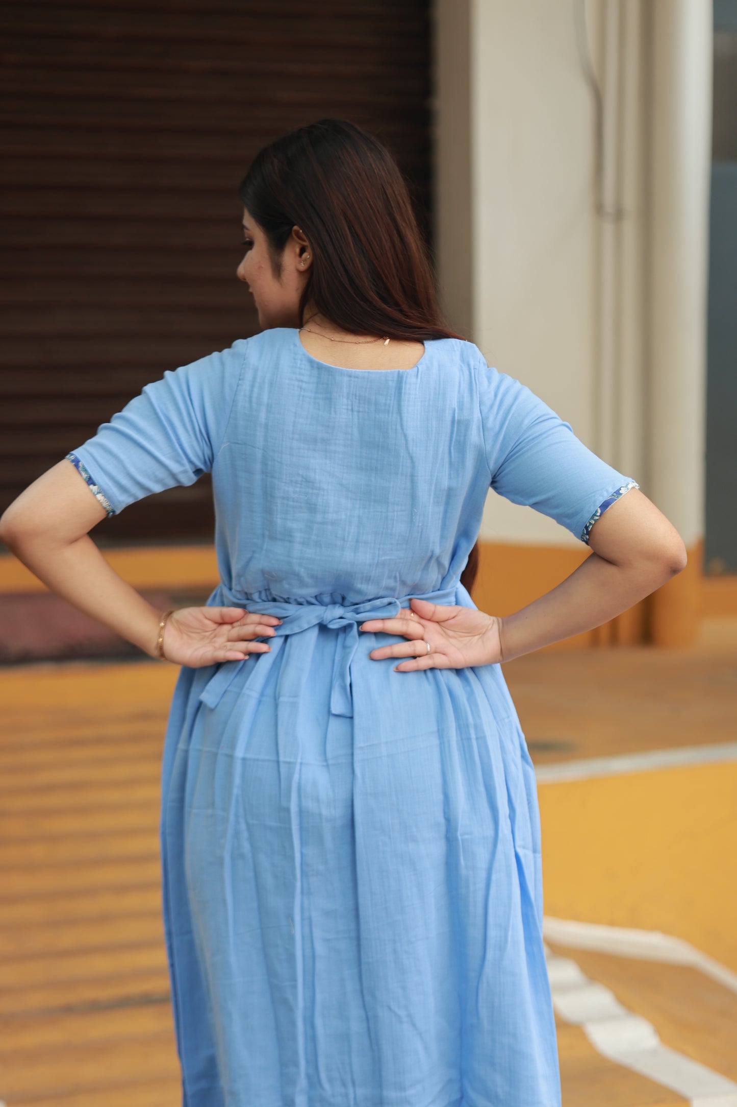 Premium Muslin- Feeding/ Maternity Maxi/Gown - Cotton lining /Double side zip -  Sky Blue