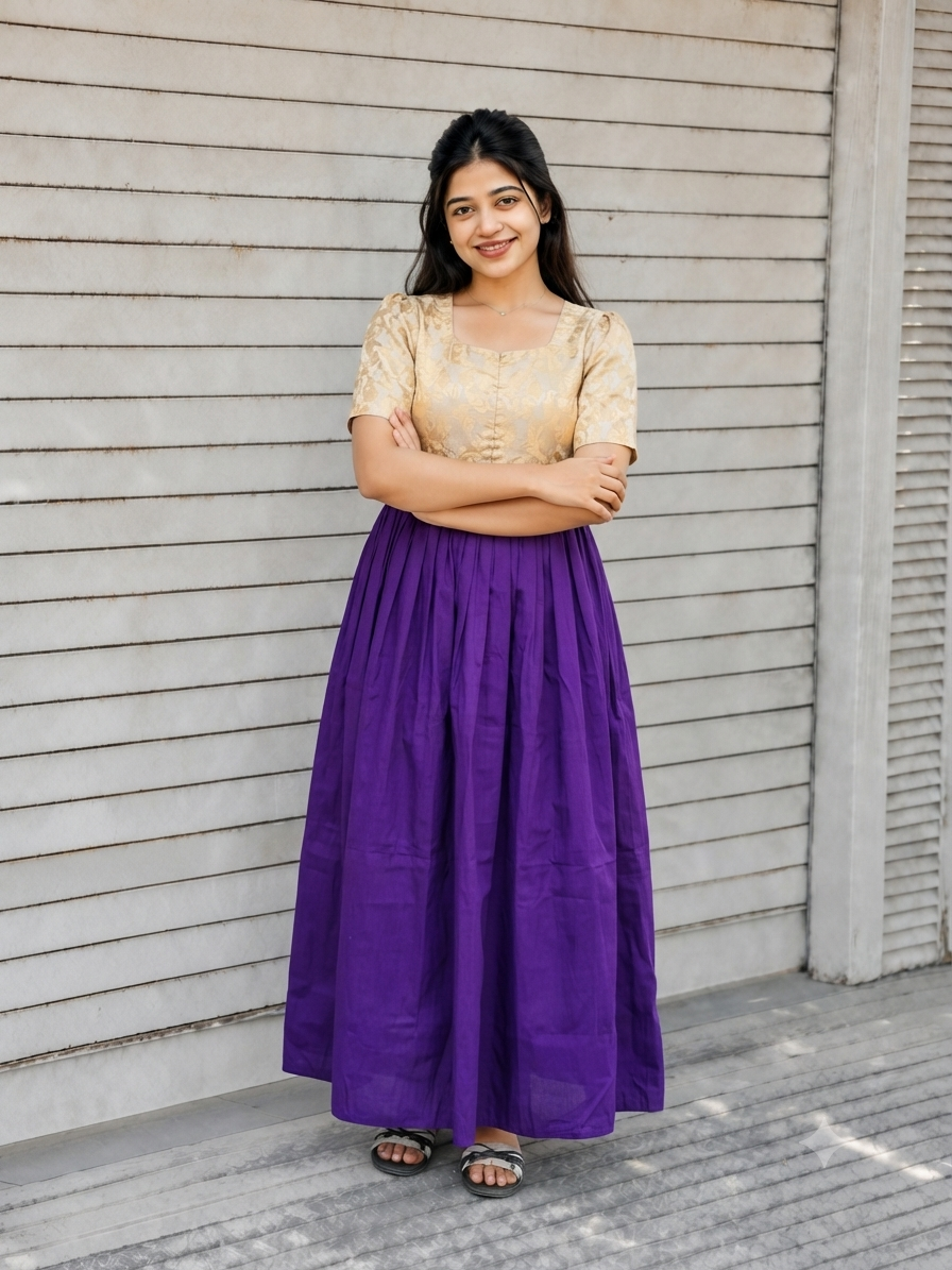 Raw silk Maternity Maxi/Gown in center zip - Festival Collection- Full cotton lining - White with purple