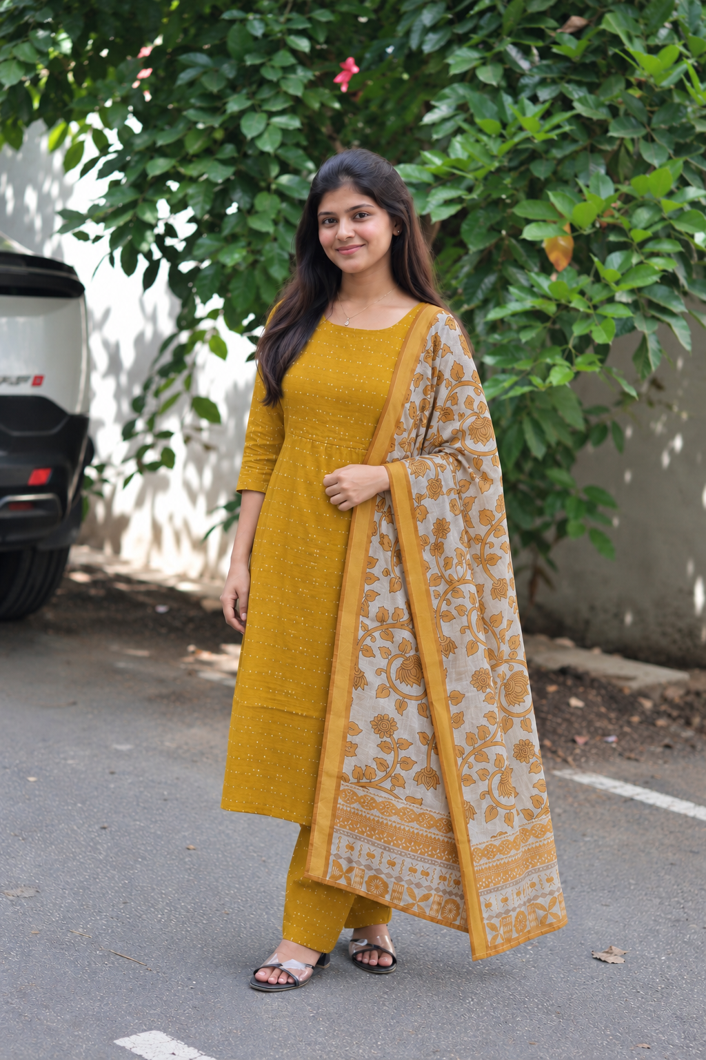 Raw Silk Maternity 3 Pc Chudidhar Set – Yellow /Double side Zip (Side Open Top)