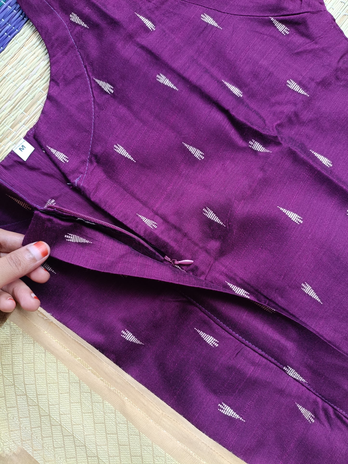 Raw silk Maternity 3 pc chudidhar set [ Top with center side zip,  Pant and dupatta - Violet ( Side open top)