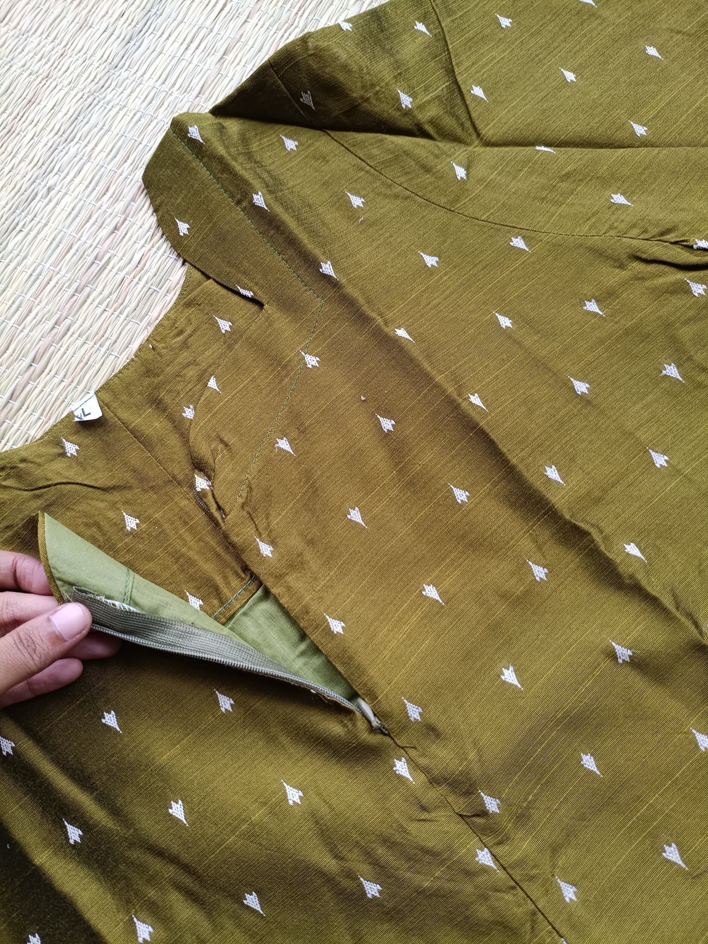 Raw Silk Maternity 3 Pc Chudidhar Set – Olive (Center Zip, No Side Top)