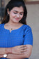 Raw silk Maternity 3 pc chudidhar set [ A line Top with center side zip,  Pant and dupatta - Blue checks (No Side open top)