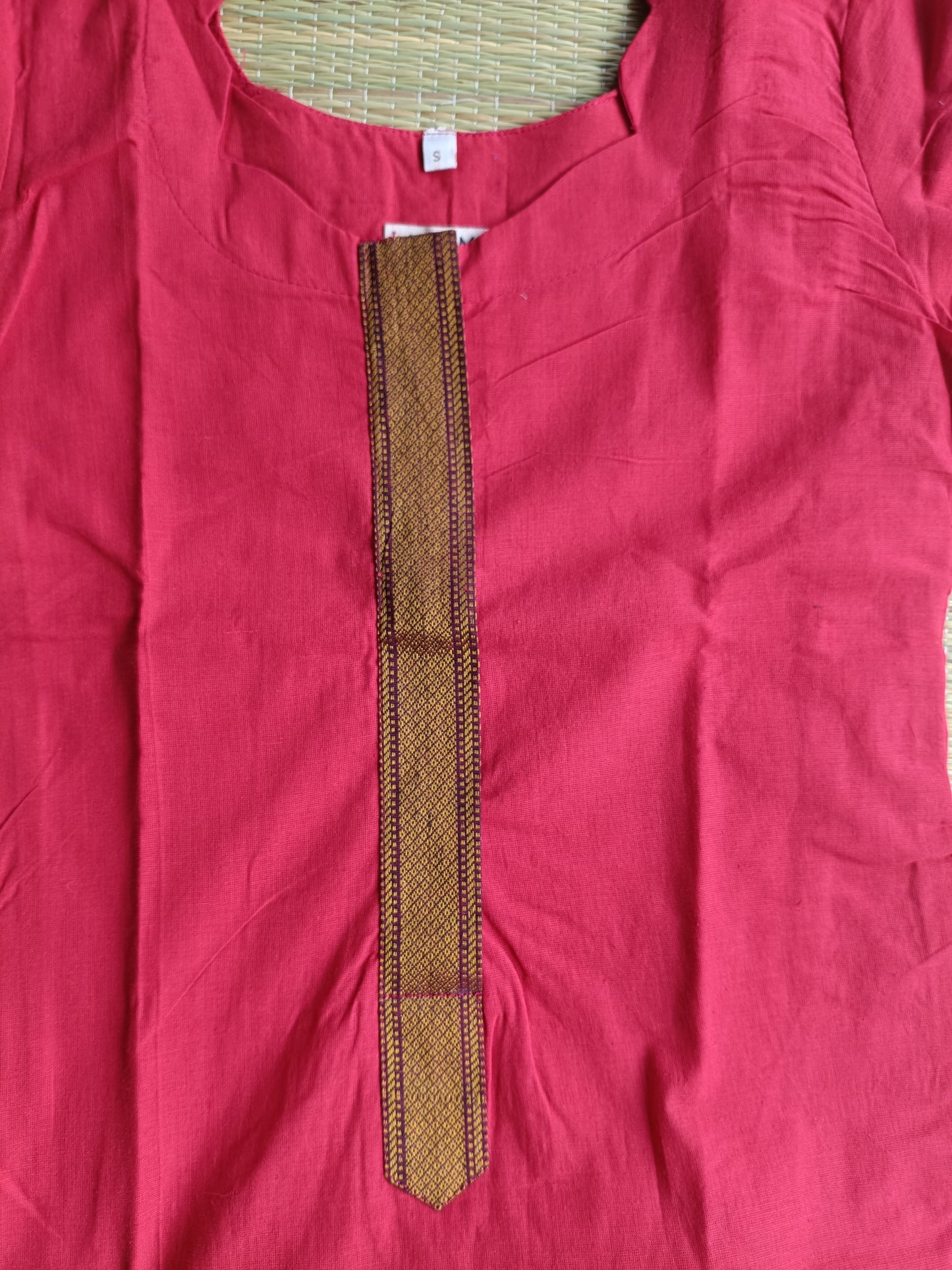 Handloom chetti nadu  cotton Maternity 3 pc chudidhar set [ Top with center zip, pant and dupatta] - Pink