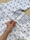 Premium  Muslin- Feeding/ Maternity Maxi/Gown - Cotton lining  / Double side zip  -White with blue flower