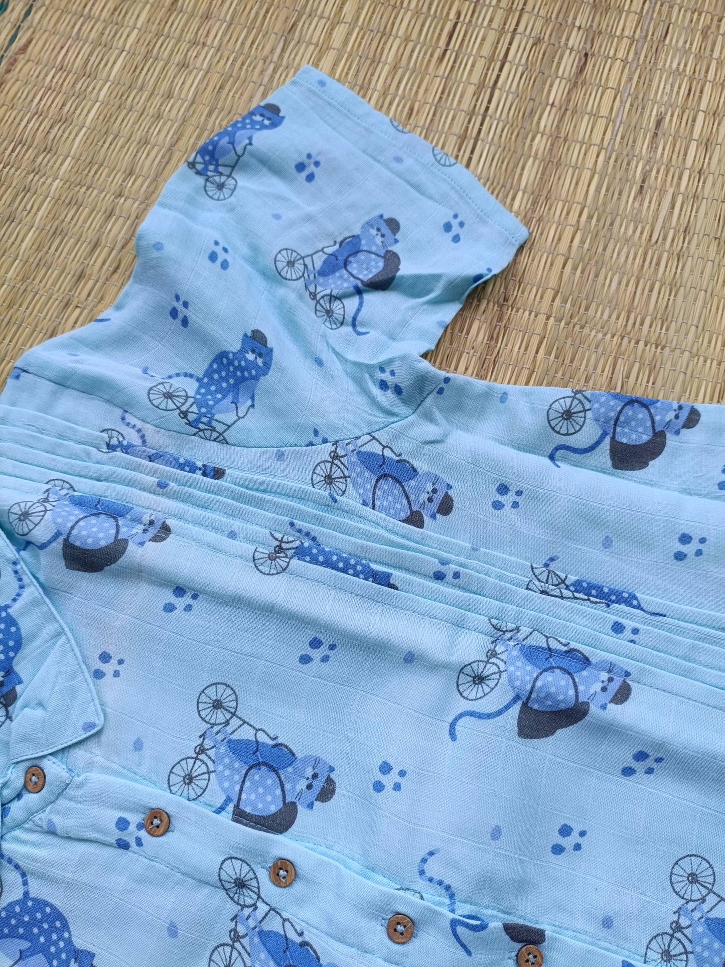 Muslin Collar A line Dress (Relaxed Fit)  – Blue |Front 4 Button Openable  Maternity & Feeding/Casual wear Dress