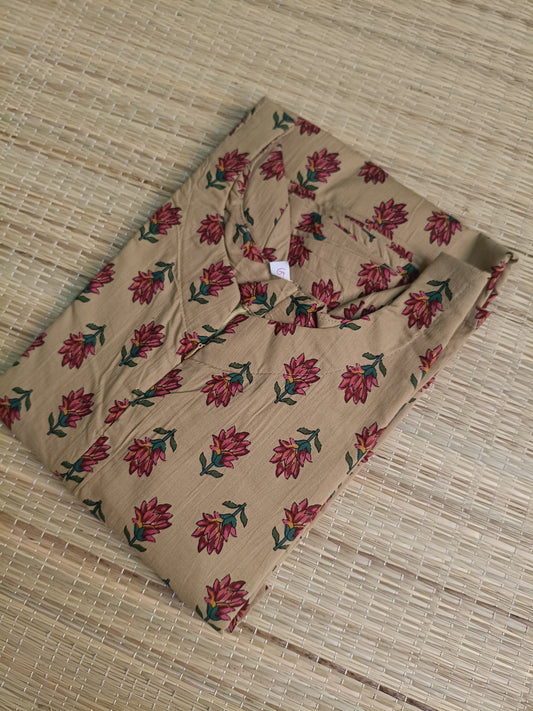 Kalamkari Cotton  A line Maternity Feeding Kurti /Center Zip(Dress length 45 inches)- Mini flowers