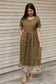 Handloom Jamdani - Maternity / Feeding - Maxi/Gown - Full Cotton Lining - Double side Zips - olive green